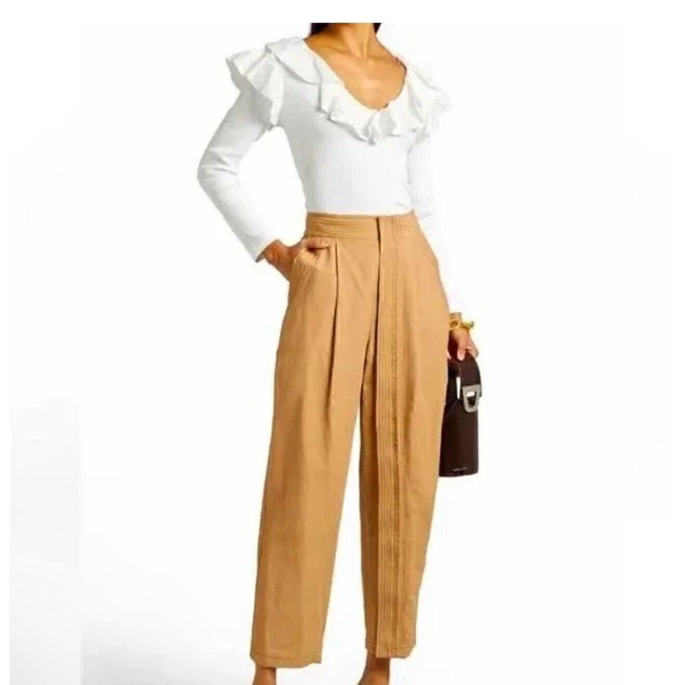 VERONICA BEARD Jeans Gidea White Ribbed Rib Knit Ruffle Cotton Poplin Top M
